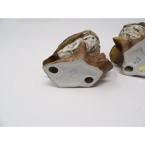 Vintage Pair HOMCO Owls Brown with White Breasts Sitting on Branches Marked 1114 - Picture 8 of 10